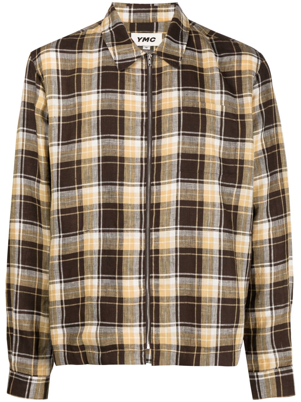 Shop Ymc You Must Create Bowie Checked Zip-up Shirt In Brown