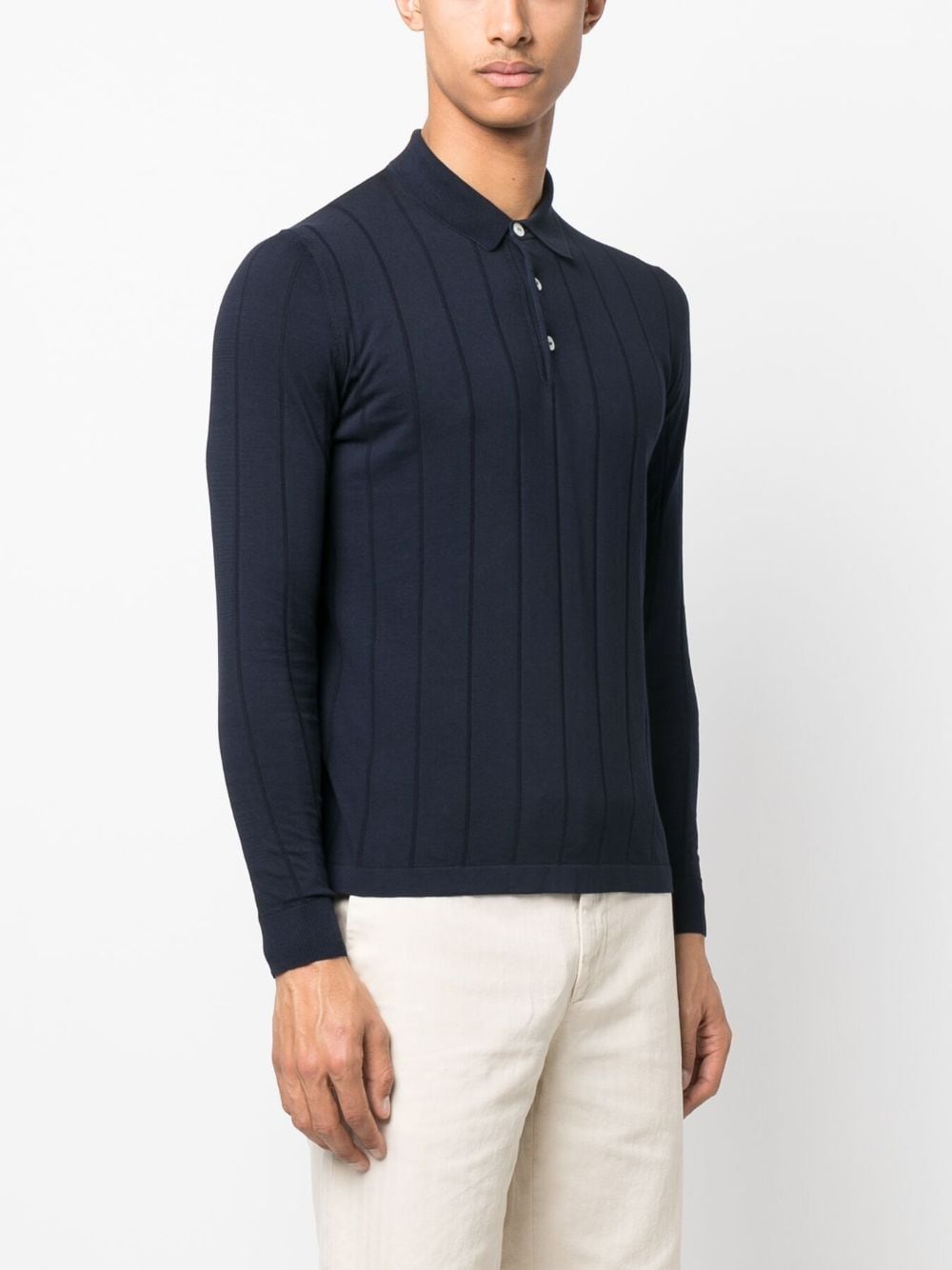 Shop Eleventy Ribbed-knit Polo Shirt In Blue