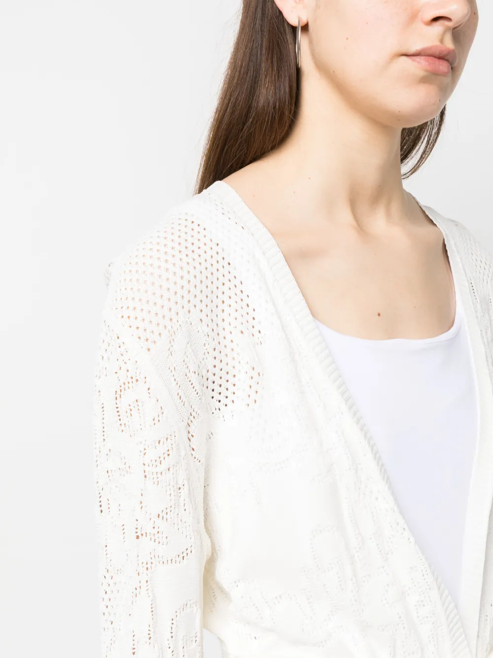 Twinset Pointelle-knit Belted Cardi-coat In Nude