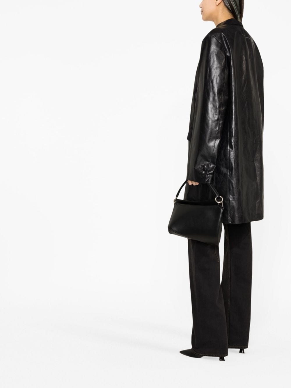 Shop Mm6 Maison Margiela Single-breasted Leather Coat In Black