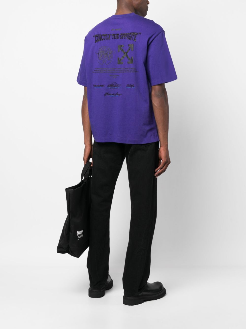 Shop Off-white Embroidered-logo Cotton T-shirt In Purple