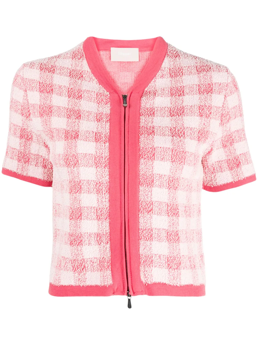 Drumohr Terrycloth-gingham Zip-up Cardigan In Pink