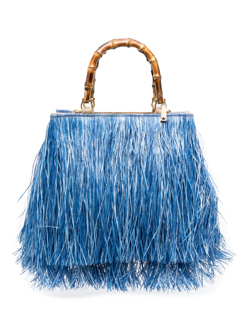 La Milanesa Scicli Fringed-raffia Tote Bag In Blue