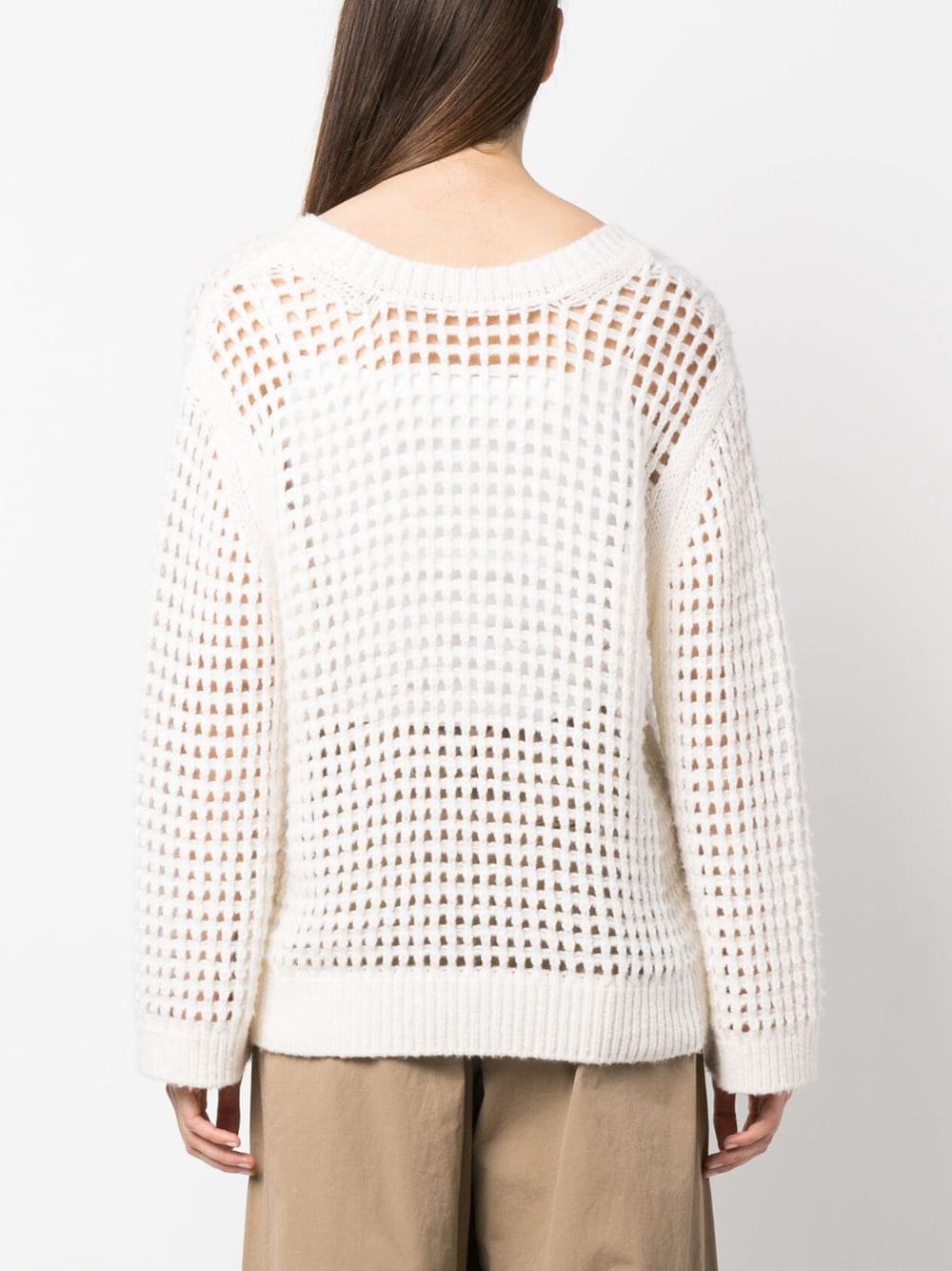 Shop Dorothee Schumacher V-neck Open-knit Sweatshirt In White