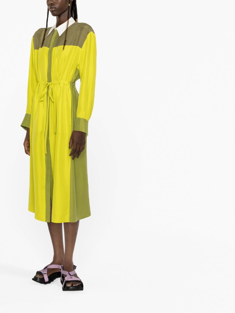 Shop Dorothee Schumacher Colour-block Shirt Midi Dress In Green