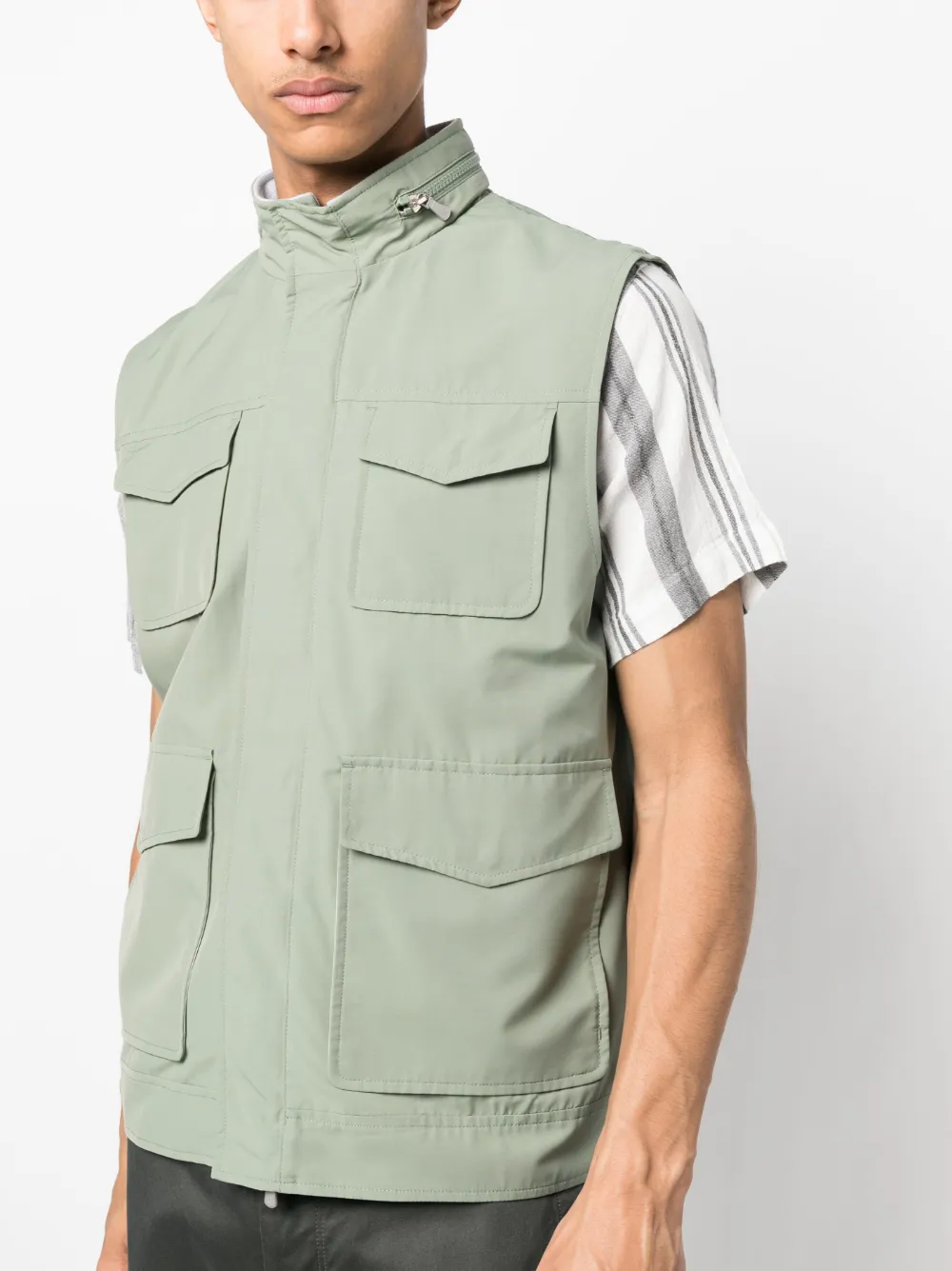 Eleventy High Neck Vest In Green