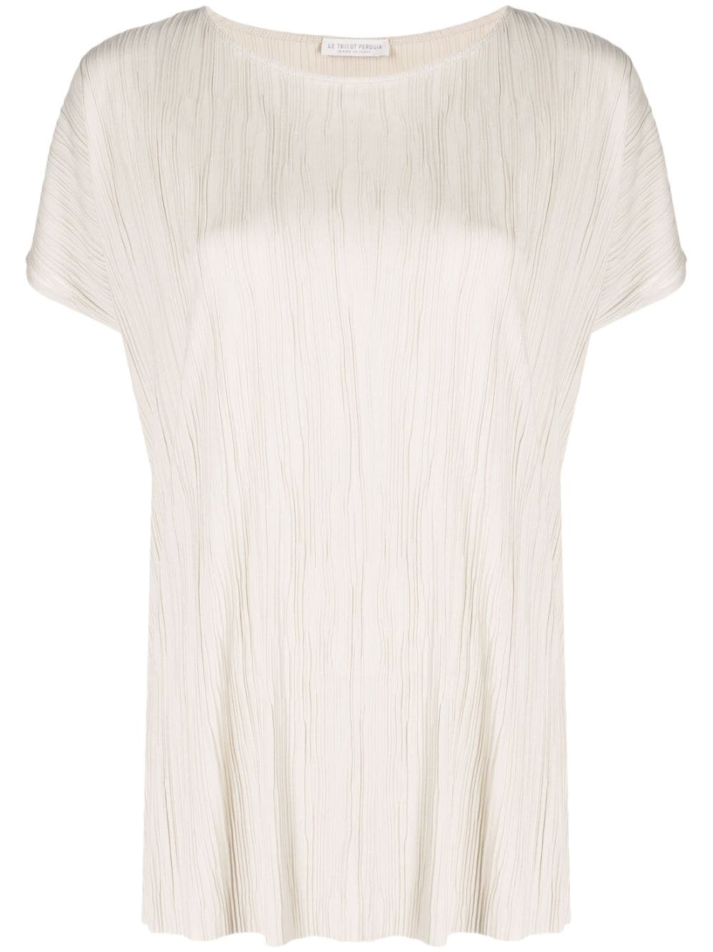 Le Tricot Perugia Pleated Short-sleeve Top In Nude
