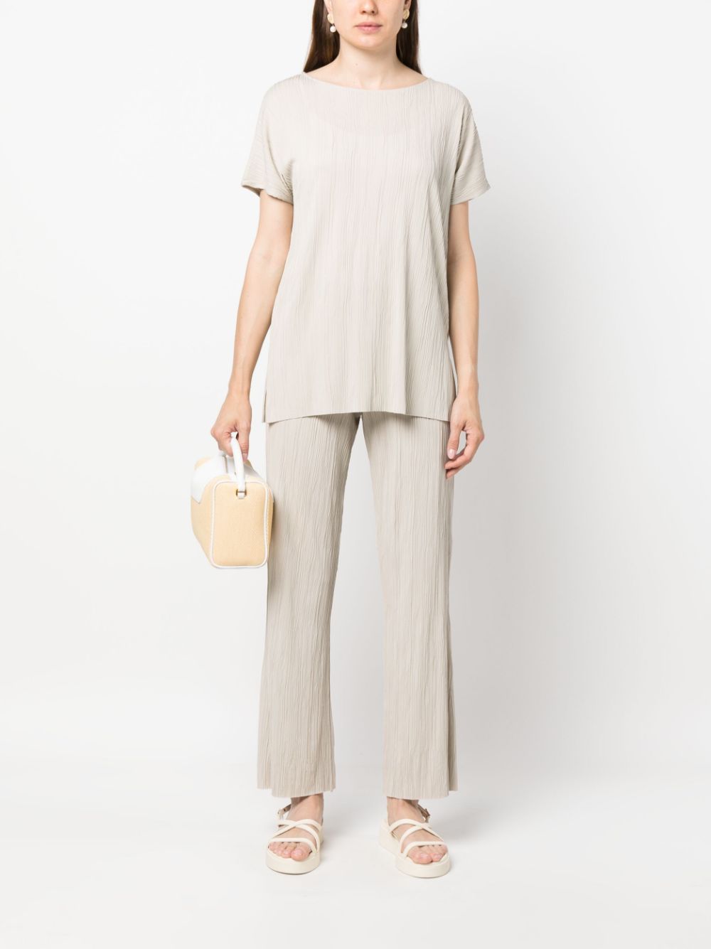 Shop Le Tricot Perugia Pleated Short-sleeve Top In Nude