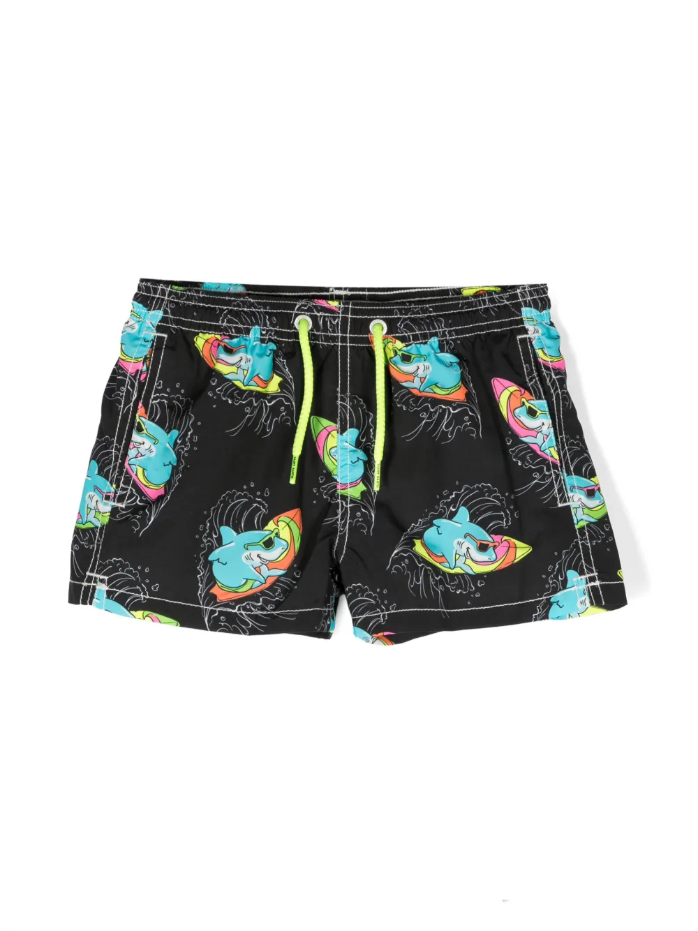 Mc2 Saint Barth Kids' Shark Print Nylon Swim Shorts In Black