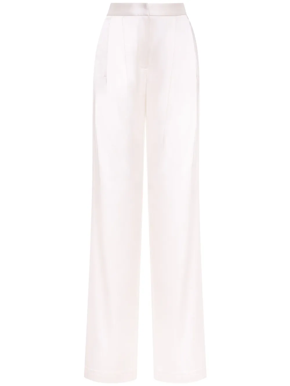 Adam Lippes Pleat-detail Straight-leg Silk Trousers In White