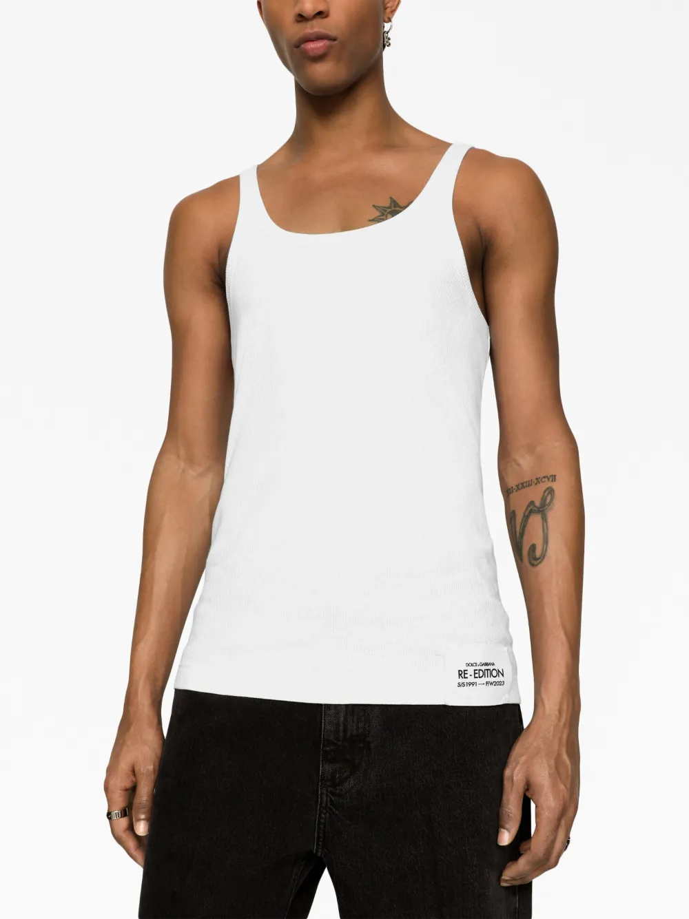 Shop Dolce & Gabbana Logo-patch Cotton Tank Top In White