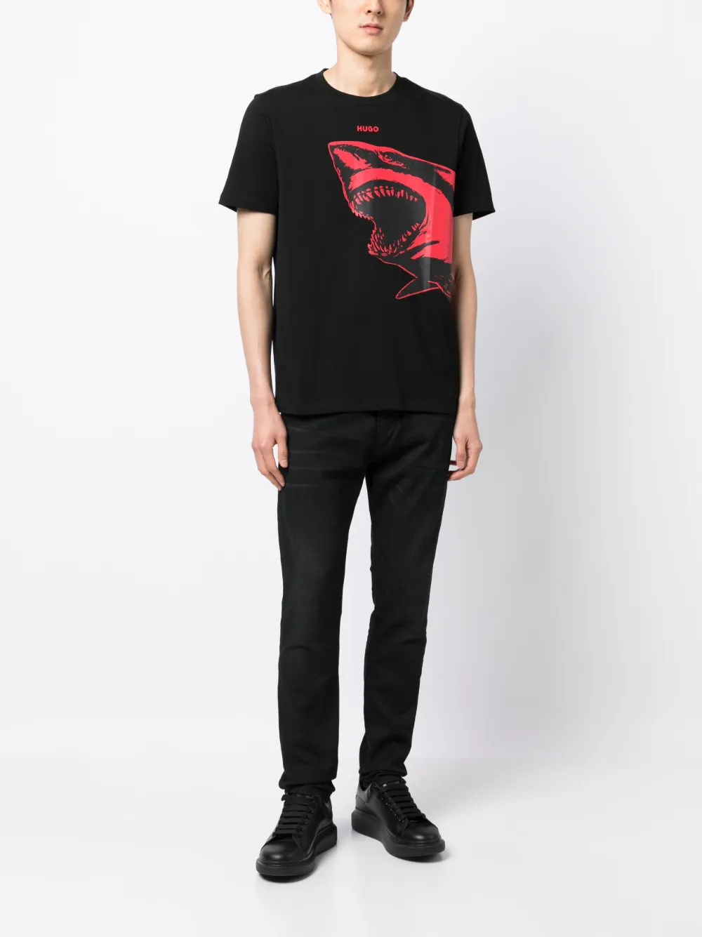 HUGO T-shirt met print - Zwart