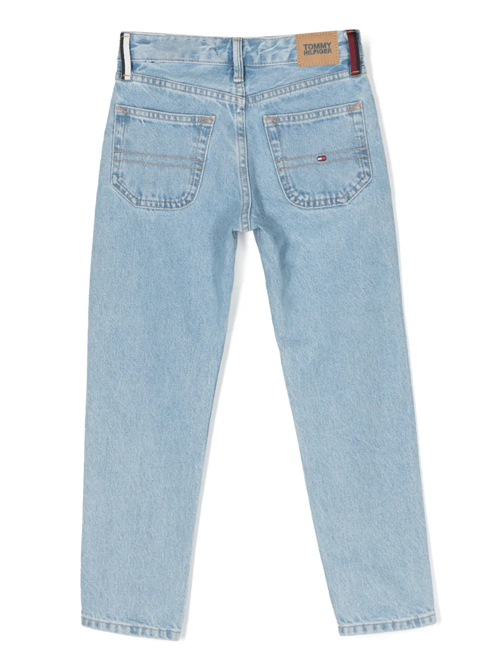 Shop Tommy Hilfiger Junior Logo-patch Tapered-leg Jeans In Blue