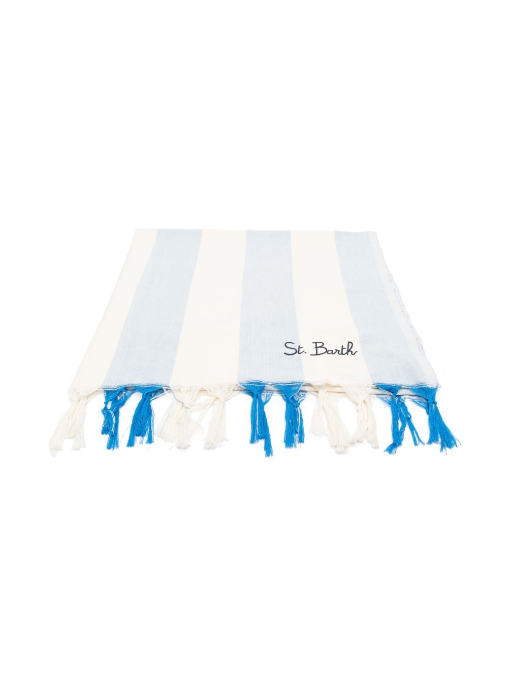 Mc2 Saint Barth Kids' Vertical-striped Beach Towel With Fringe In White