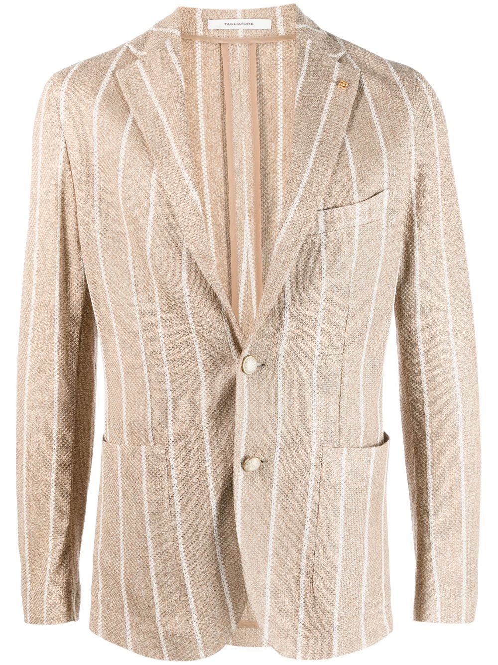 Tagliatore Striped Textured Single-breasted Blazer In Brown