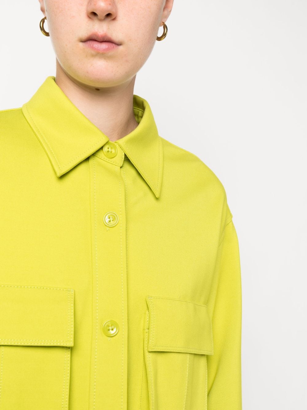 Shop Dorothee Schumacher Cropped Shirt Jacket In Green