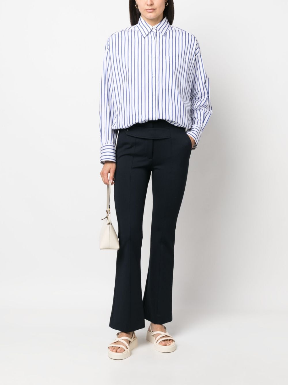 Shop Dorothee Schumacher Flared-cut Button-detail Trousers In Blue