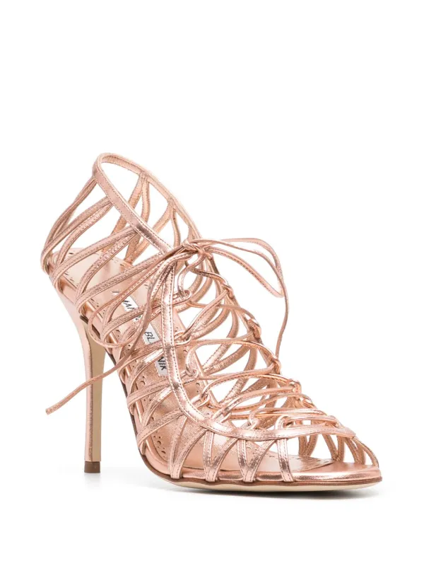 【Manolo Blahnik】メタリック加工◎サンダル Manolo Blahnik Metallic Pearlescent Shell Thong Sandal Heels