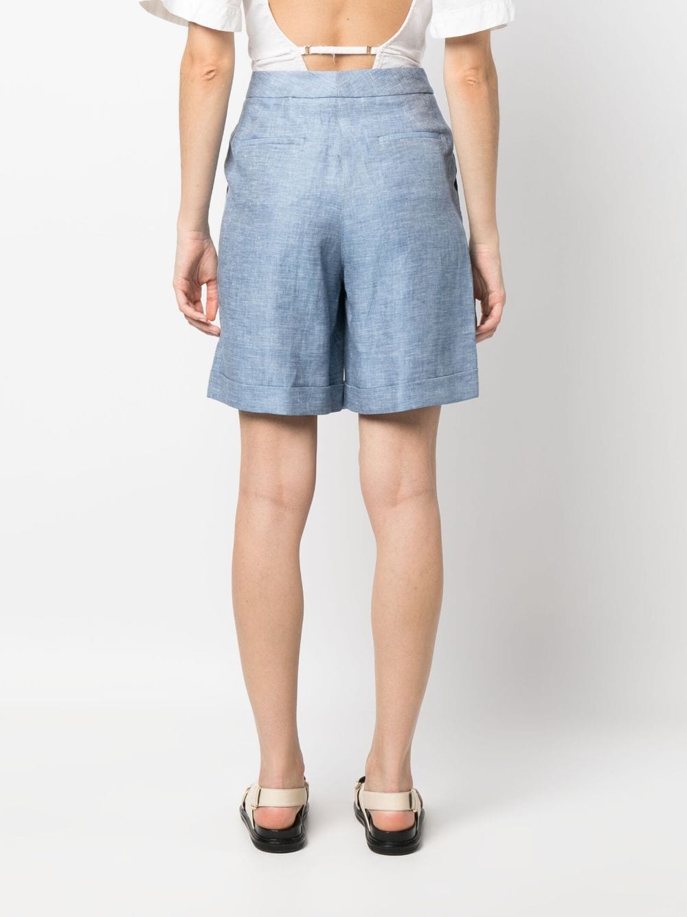 Shop Peserico High-waisted Linen Shorts In Blue
