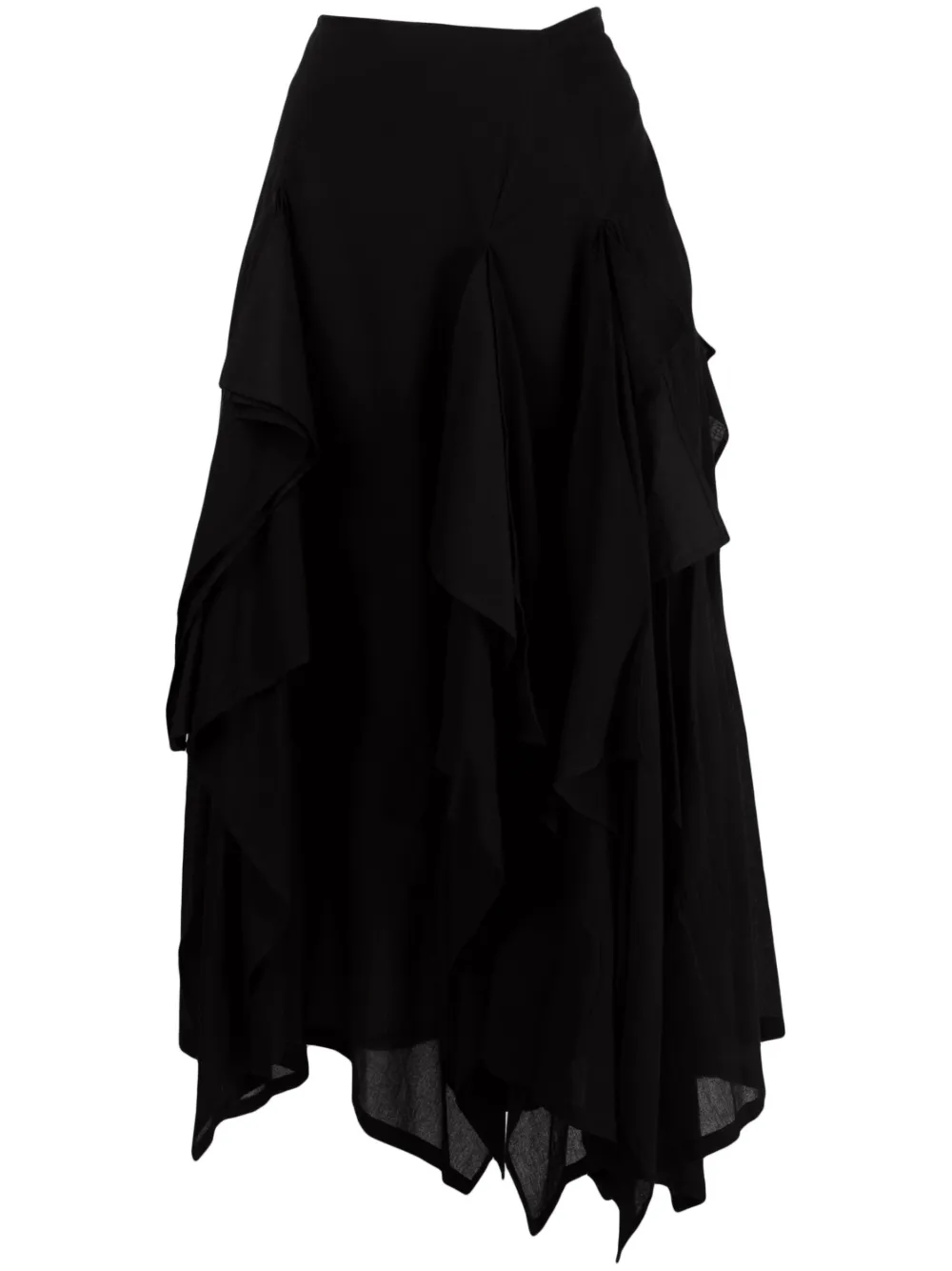 Yohji Yamamoto Asymmetric Cotton Skirt In Black