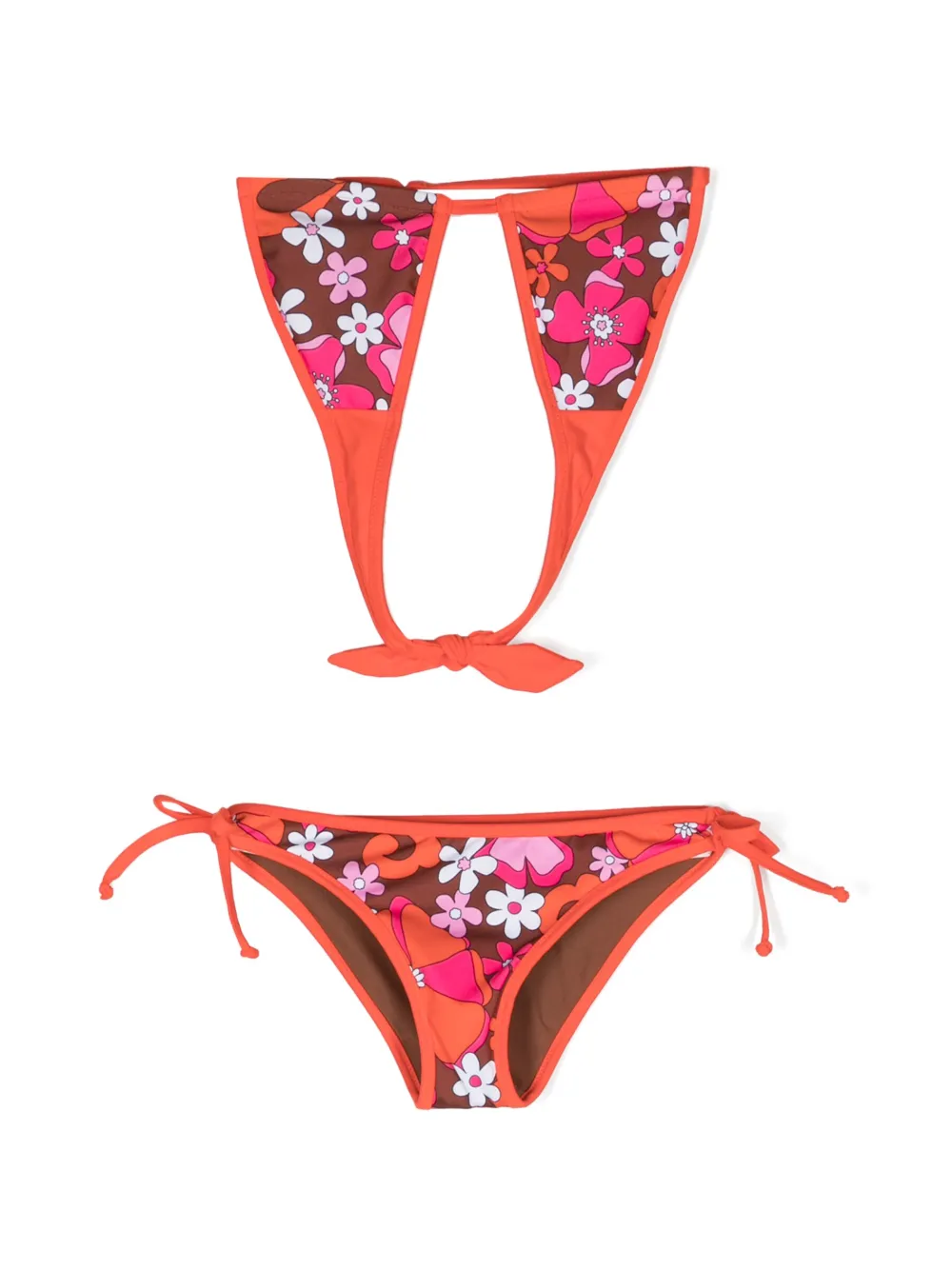 Mc2 Saint Barth Floral-print Bikini Set In Orange