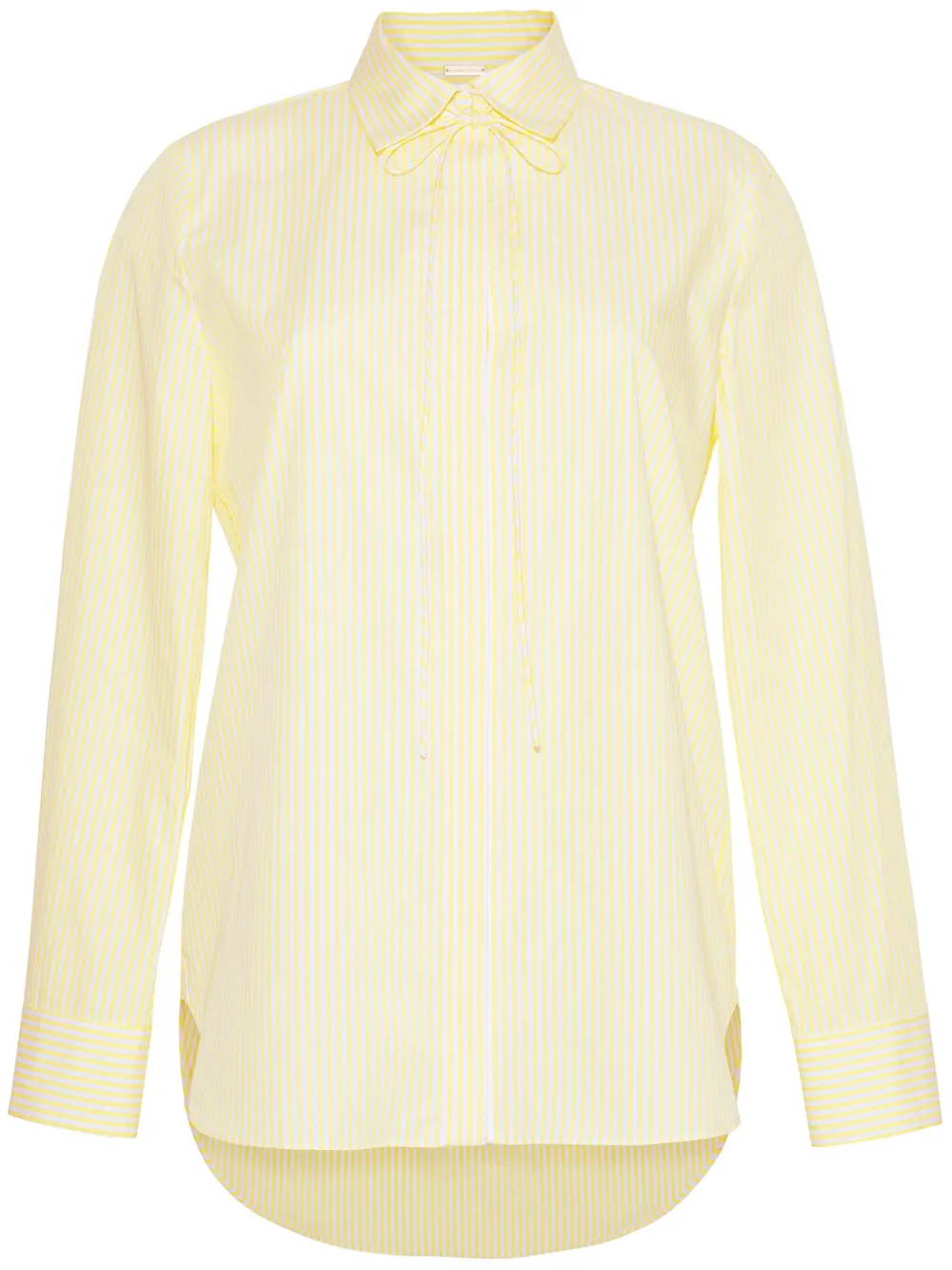 Adam Lippes Stripe Button Down Shirt With Thin Bow In Citrine/white