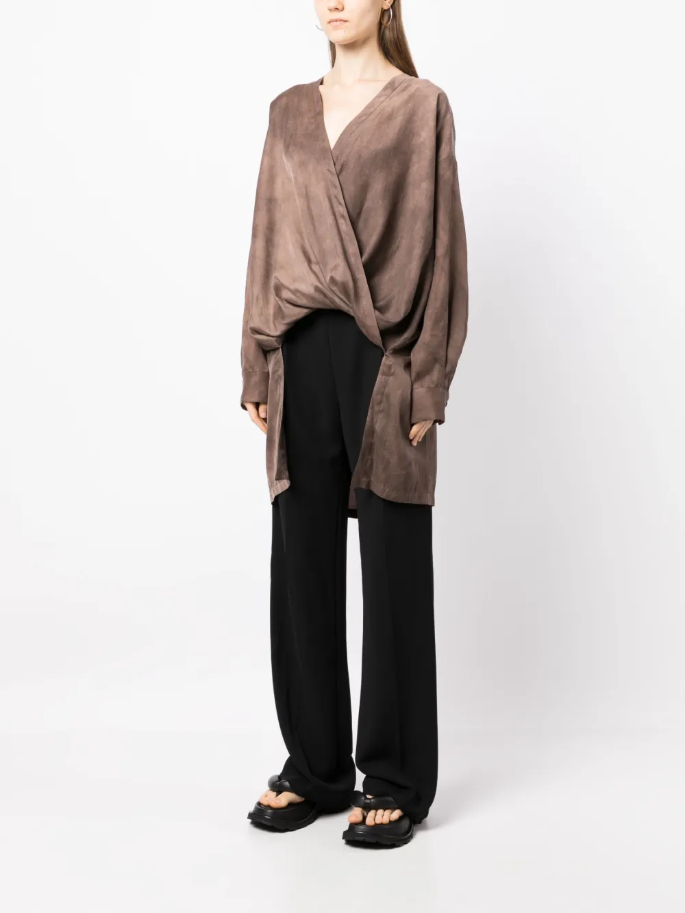 Uma Wang V-neck Asymmetric Blouse In Brown