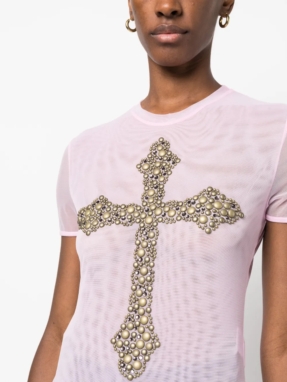 Blumarine cross-embellished semi-sheer T-shirt - Farfetch