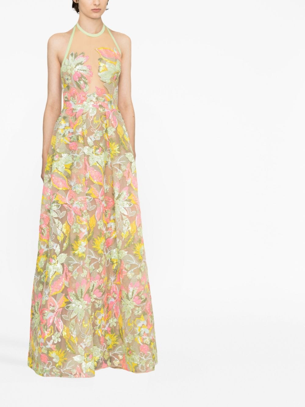 Elie Saab Jurk met geborduurde bloemen - Beige