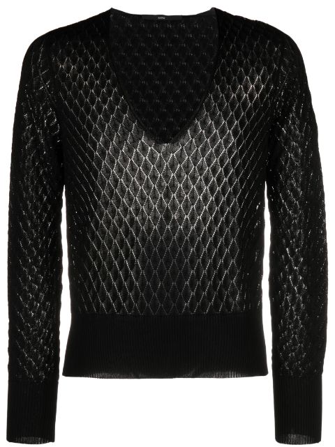 SAPIO pointelle-knit V-neck jumper