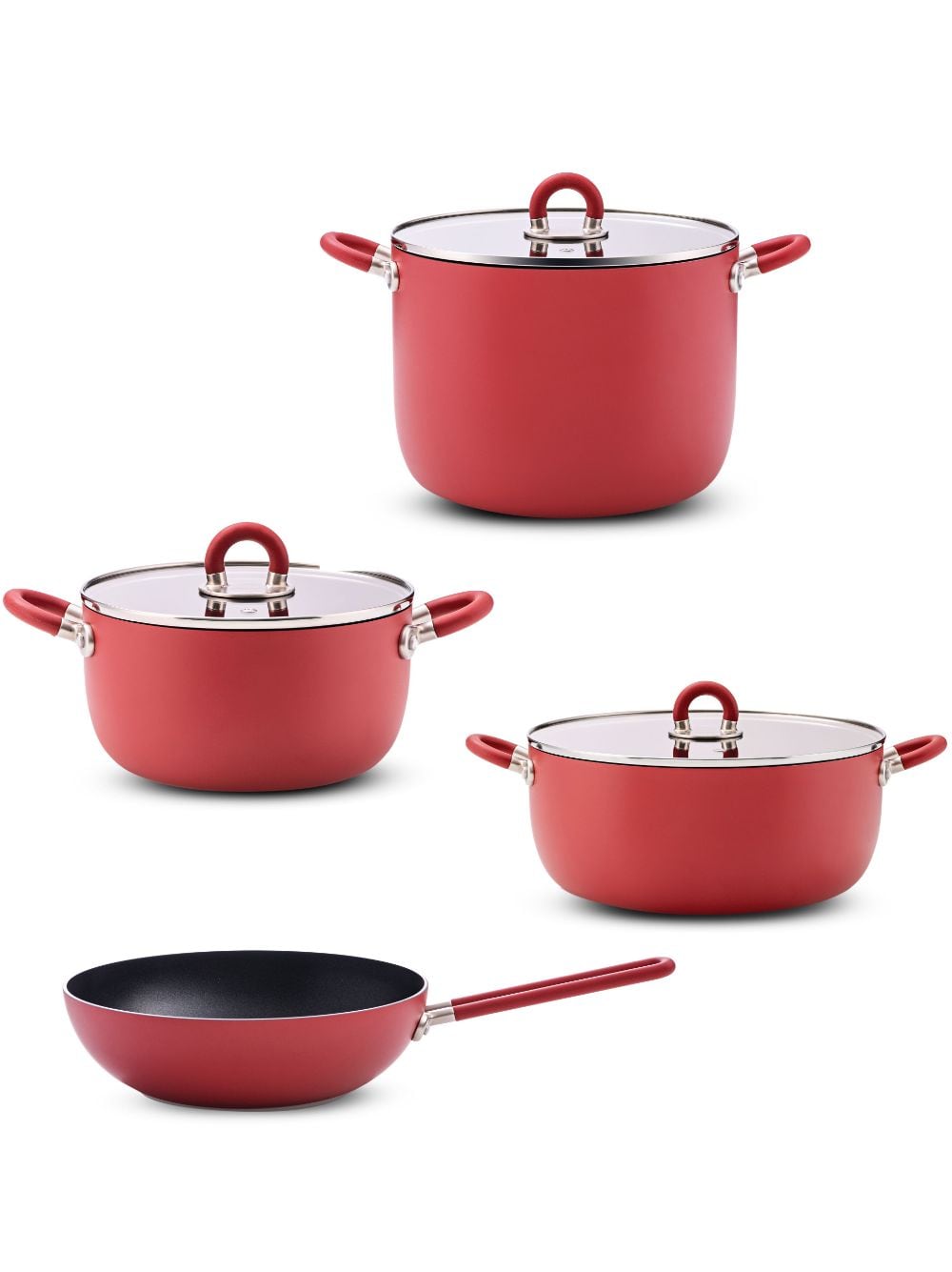 Alessi Set Of 7 Pots And Pans In Red