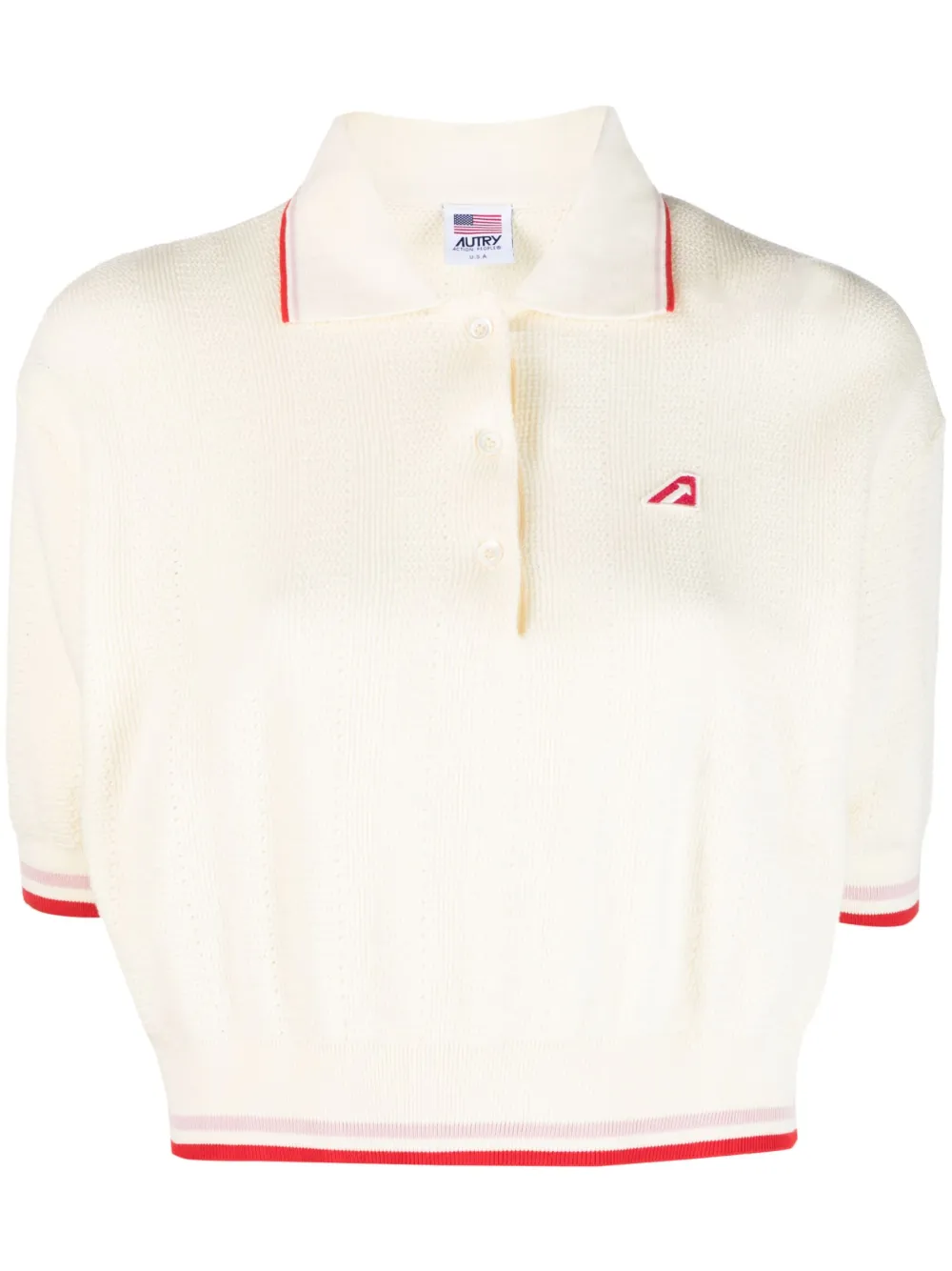 Autry Classic-collar Cotton Knitted Top In Nude