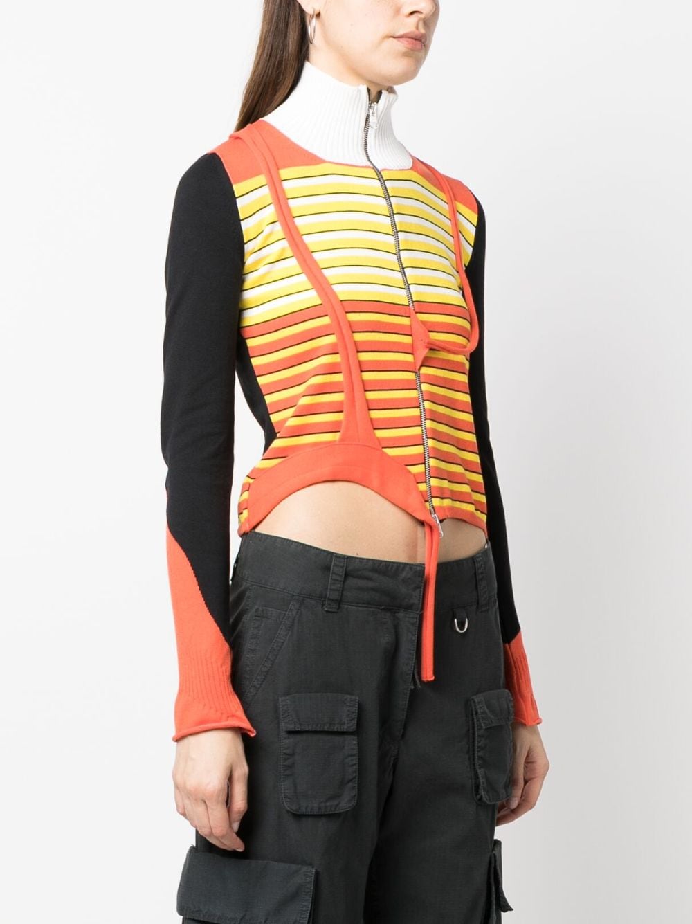 Shop Ottolinger Asymmetric Stripe-pattern Cardigan In Yellow