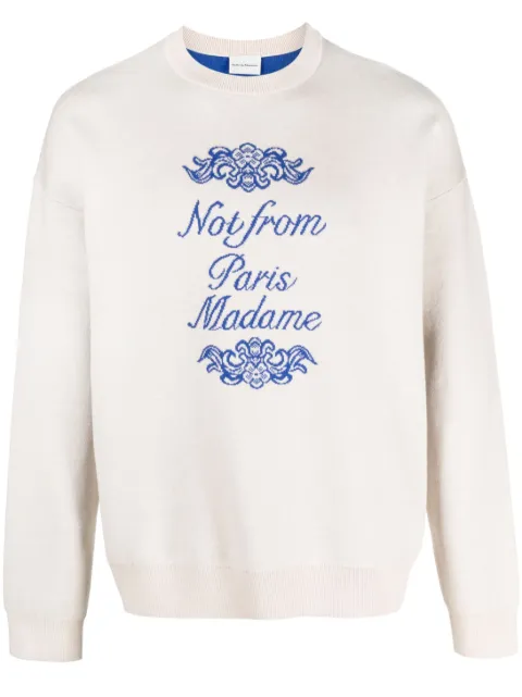 Drôle De Monsieur slogan-print intarsia-knit jumper