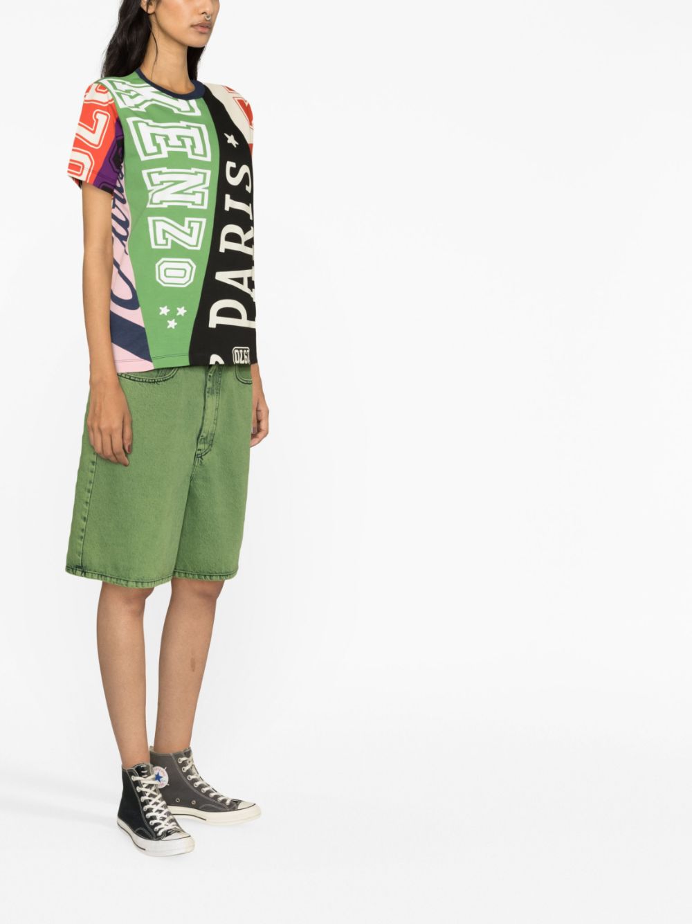 Shop Kenzo Flag Logo-print Cotton T-shirt In Green