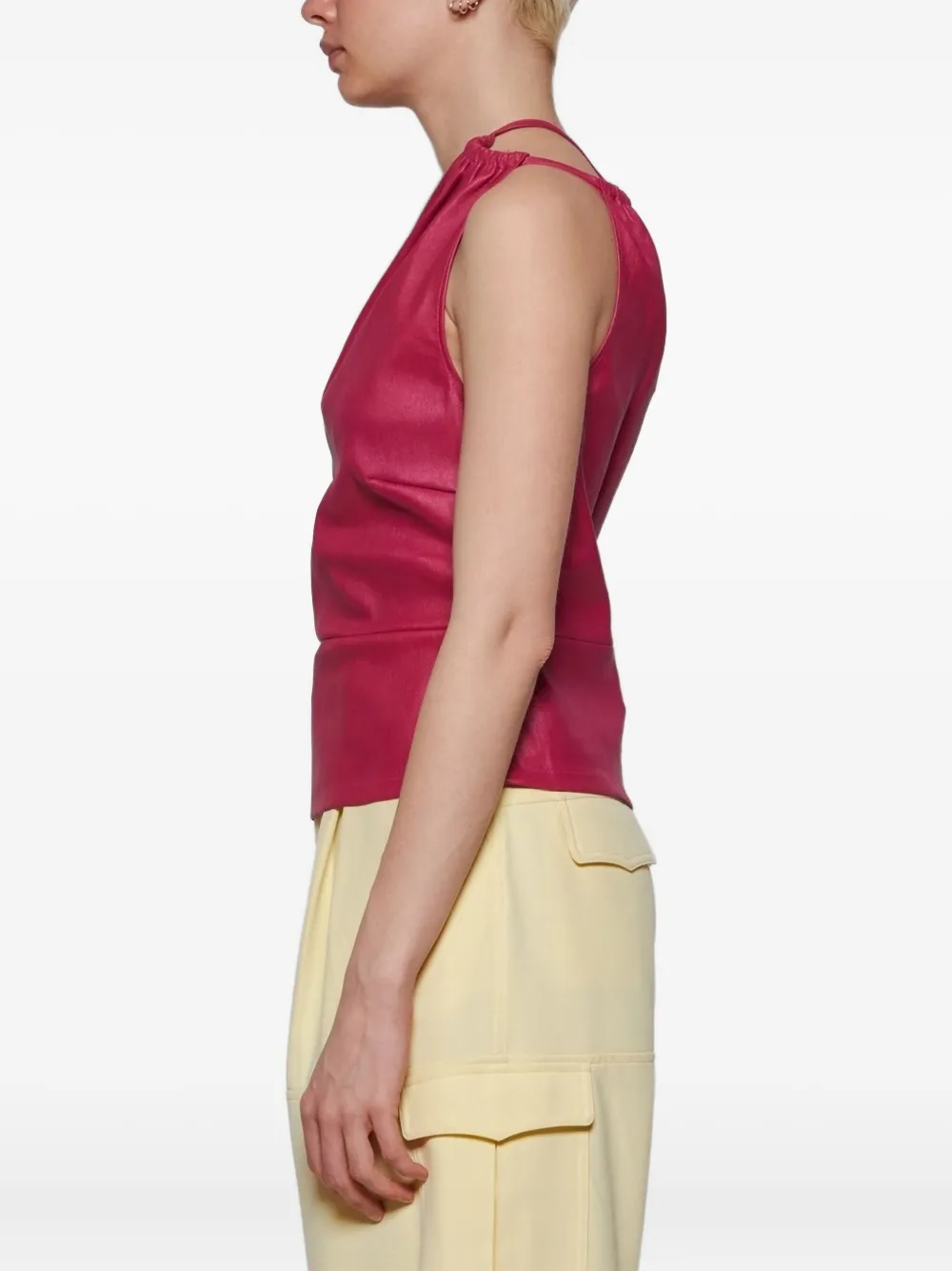 Amiri Asymmetric Cutout Leather One-shoulder Tank Top In Pink