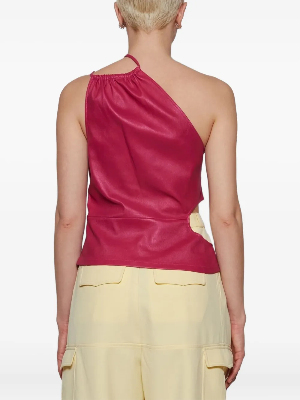 Amiri Asymmetric Cutout Leather One-shoulder Tank Top In Pink