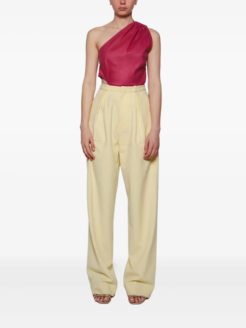 Amiri Asymmetric Cutout Leather One-shoulder Tank Top In Pink