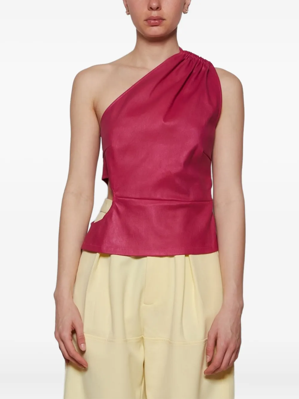 Amiri Asymmetric Cutout Leather One-shoulder Tank Top In Pink