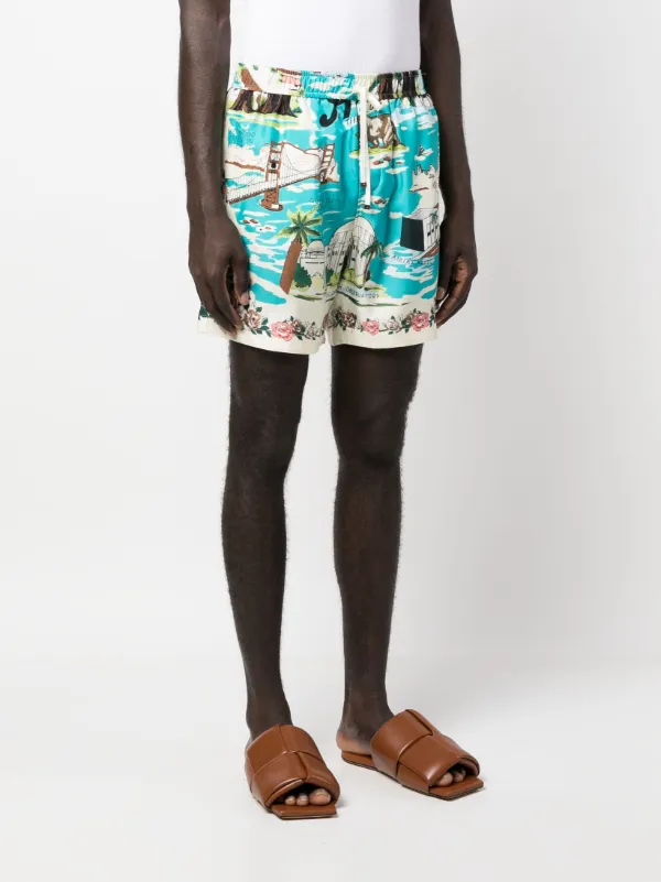 ハーフ・ショートパンツ Amiri Printed Silk Bermuda Shorts AMIRI graphic-print Silk Shorts | Blue | FARFETCH