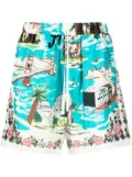 AMIRI graphic-print silk shorts - Blue