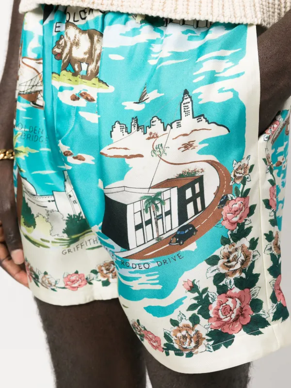 AMIRI graphic-print Silk Shorts | Blue | FARFETCH
