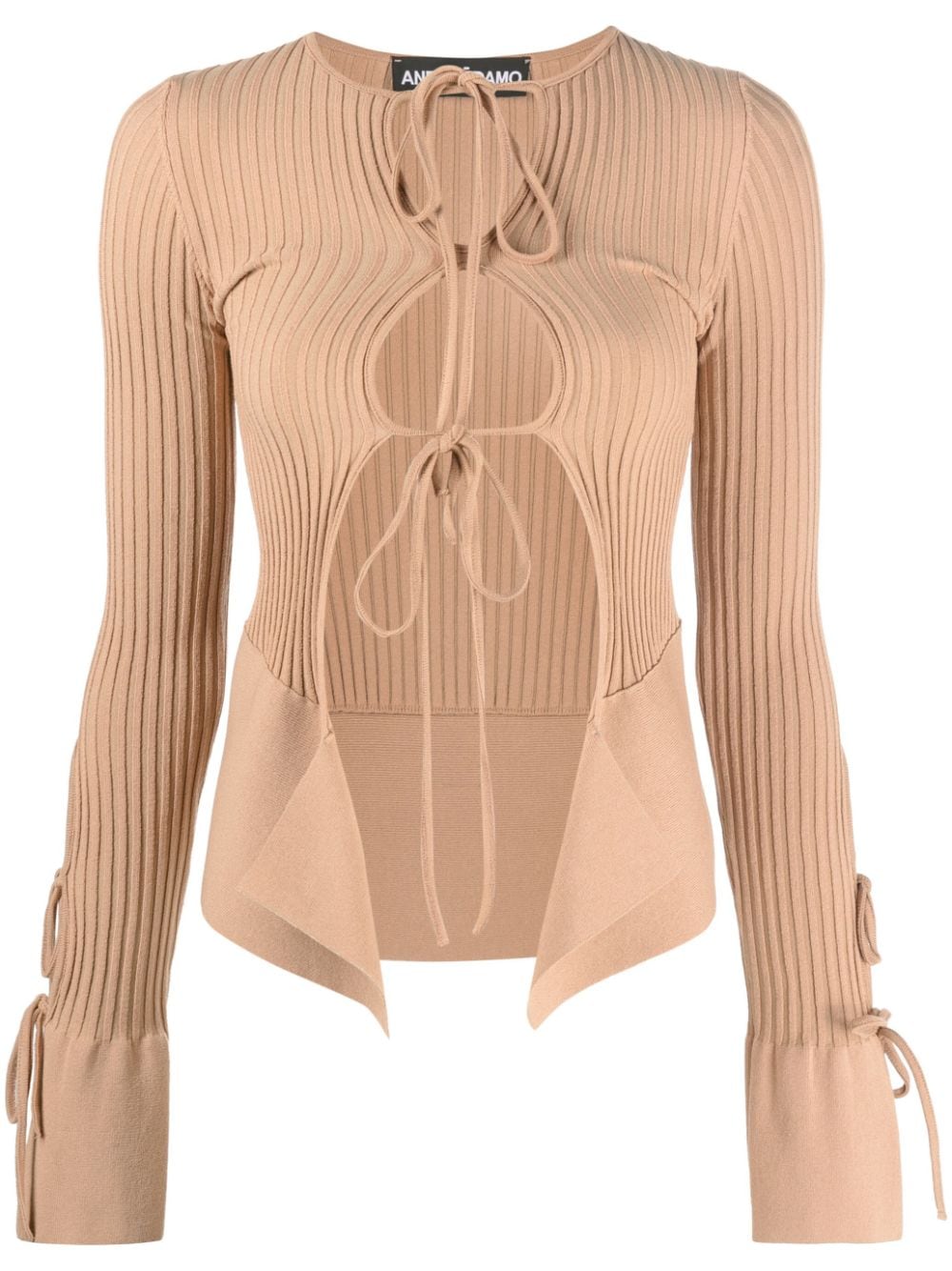 Andreädamo Ribbed-knit Long-sleeve Top In Neutrals