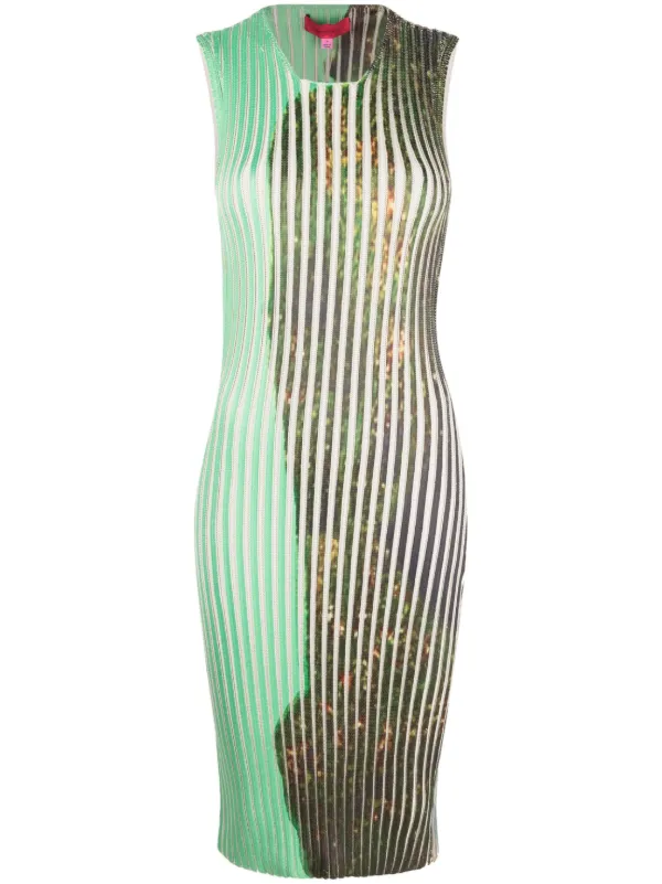 Eckhaus Latta Graphic-print Knitted Midi Dress - Green