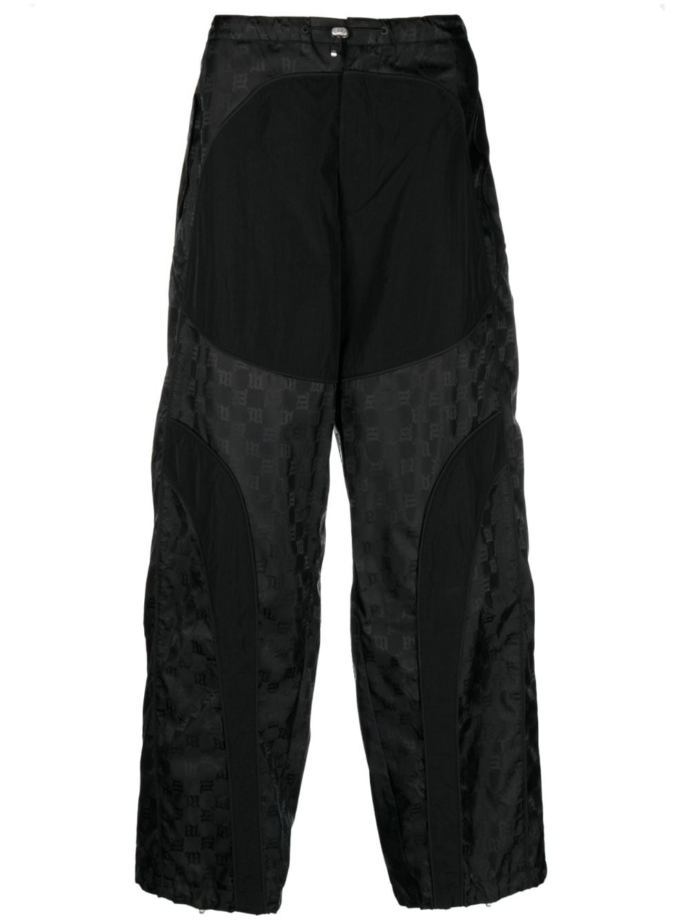 Shop Misbhv Monogram-jacquard Wide-leg Trousers In Black