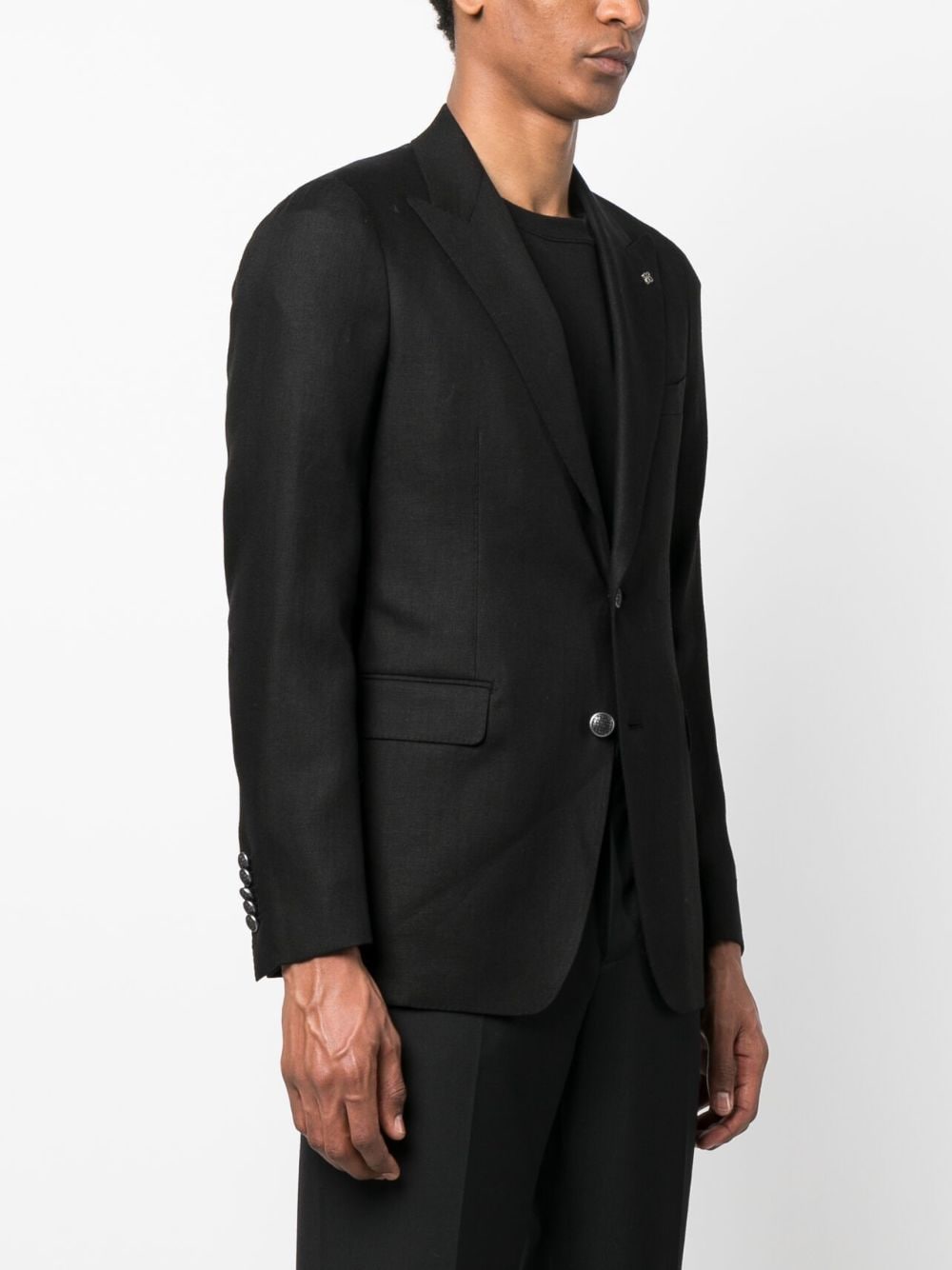 Shop Tagliatore Logo-plaque Linen Blazer In Black