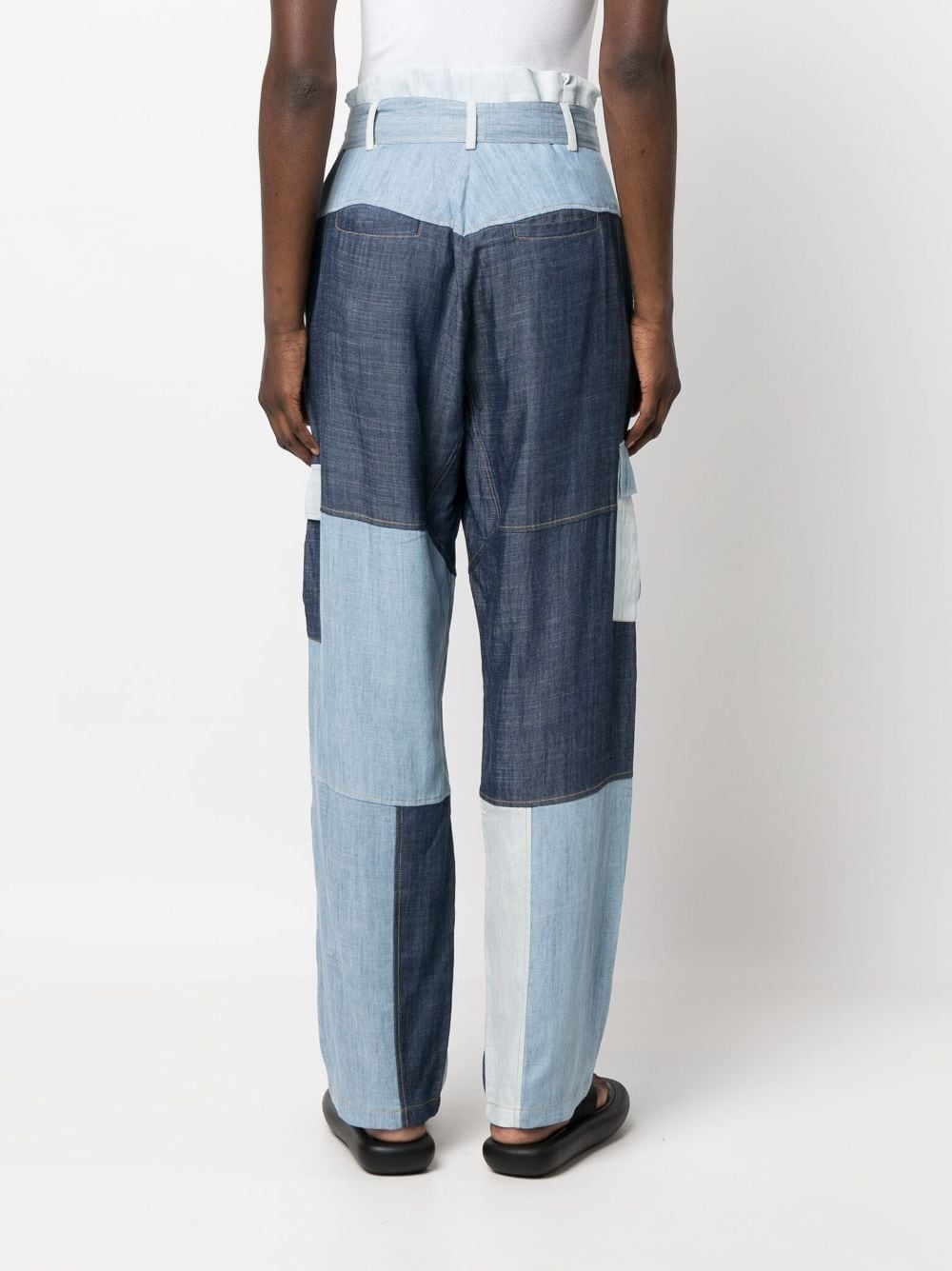 Shop Mes Demoiselles Denim Patchwork Paperbag-waist Trousers In Blau