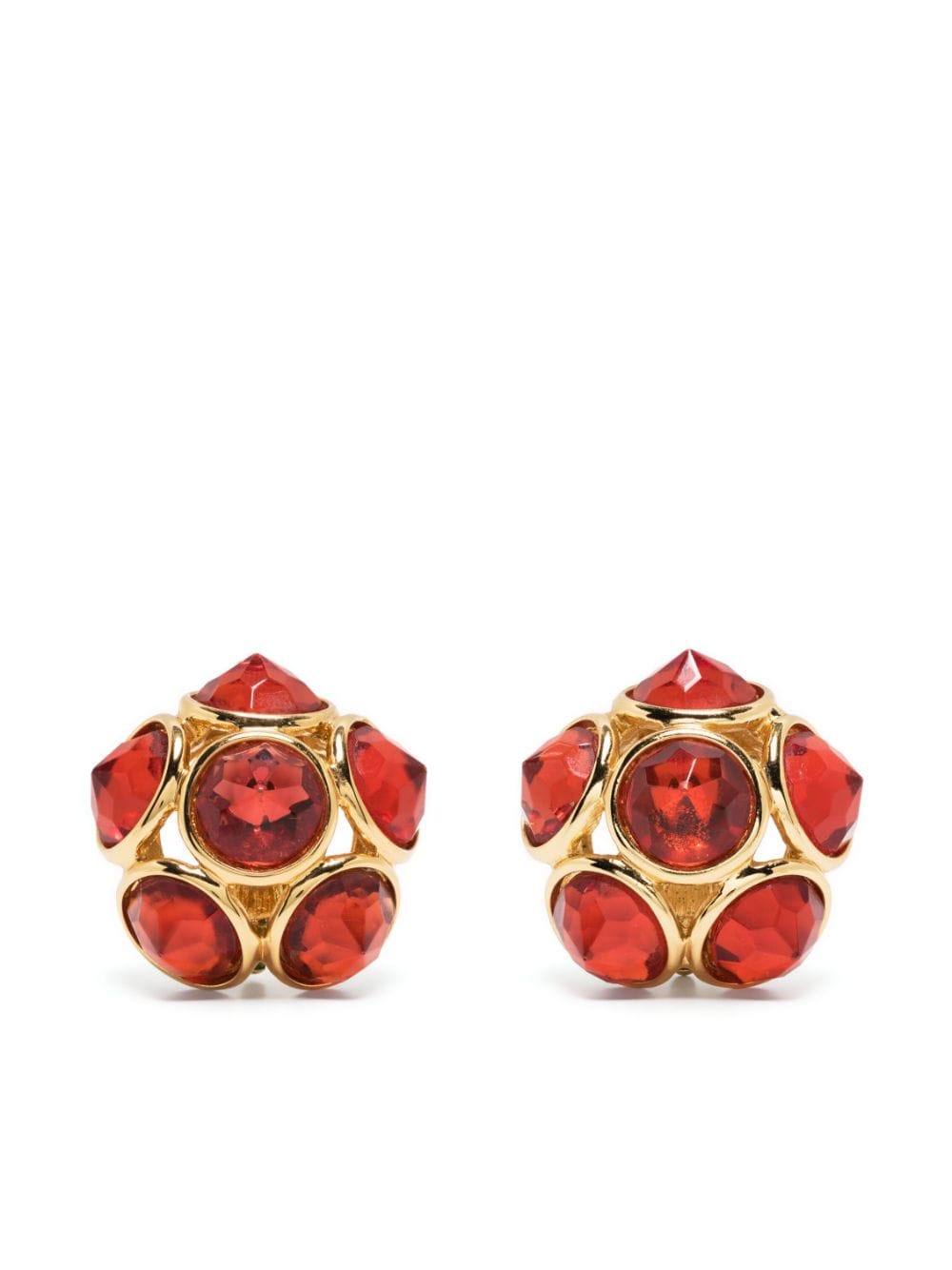 Pre-owned Saint Laurent 1990s Pyramid Glass Stones Clip-on Earrings In Orange