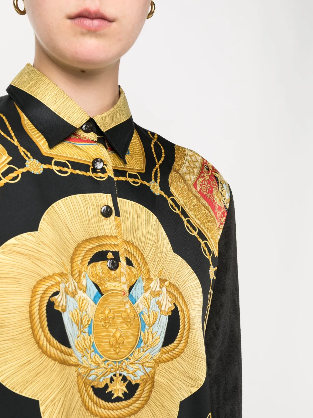 Pre-owned Hermes 1990s Byzantine Print Silk Shirt In Black