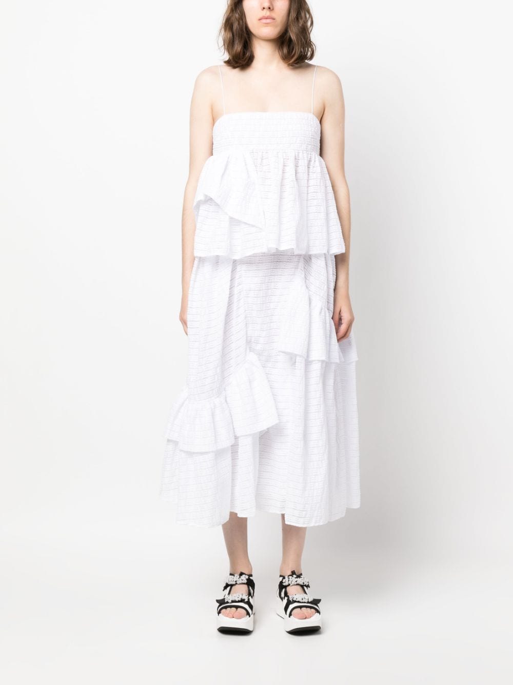 Shop Cecilie Bahnsen Asymmetric Midi Skirt In White